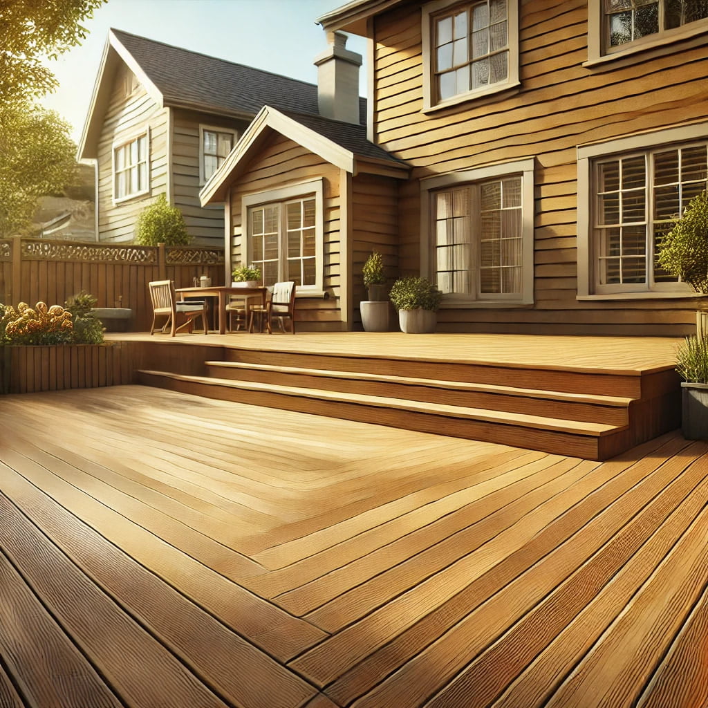 Wood Pro Restoration team applying stain to a wooden deck.
