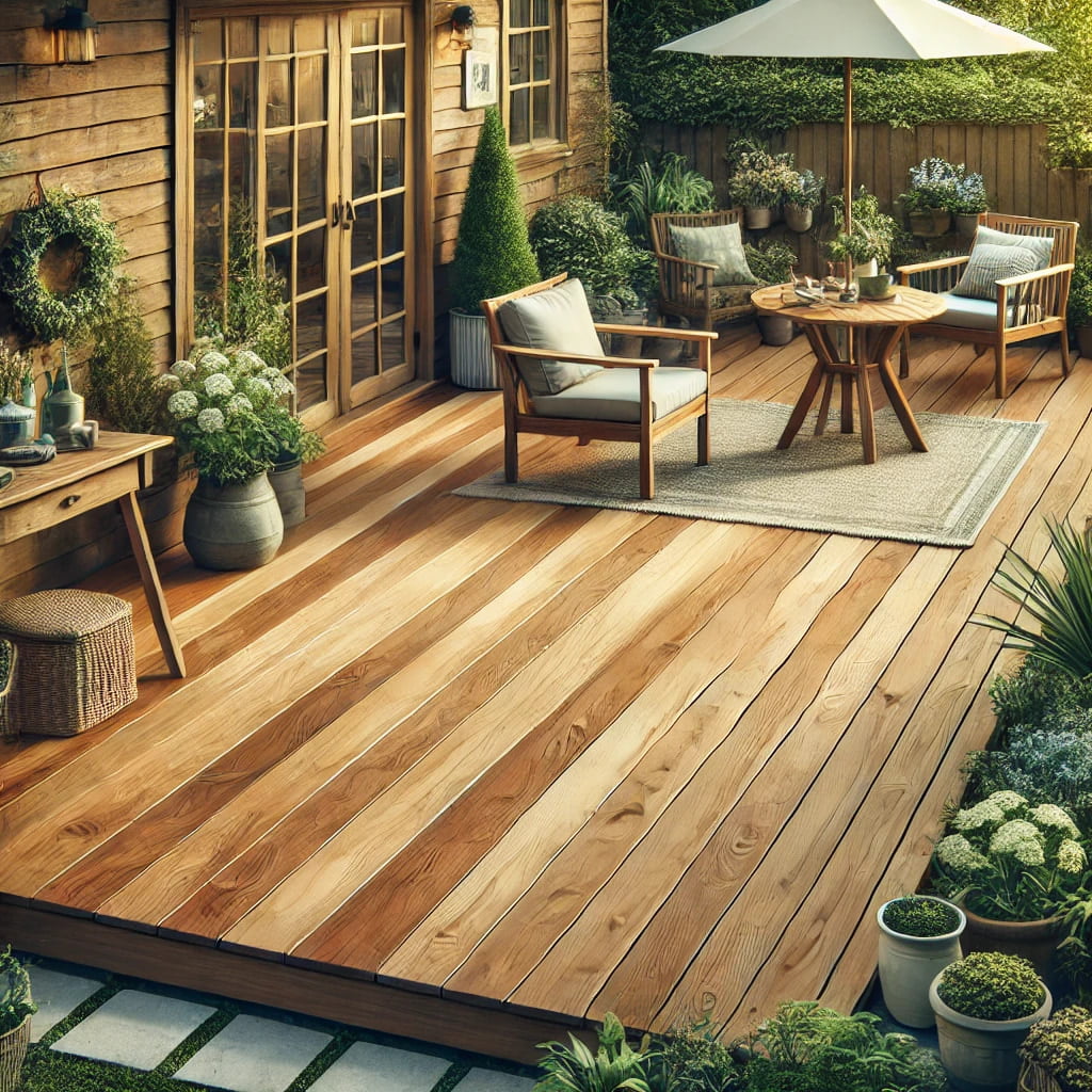 High-quality wood staining and restoration process on outdoor furniture.